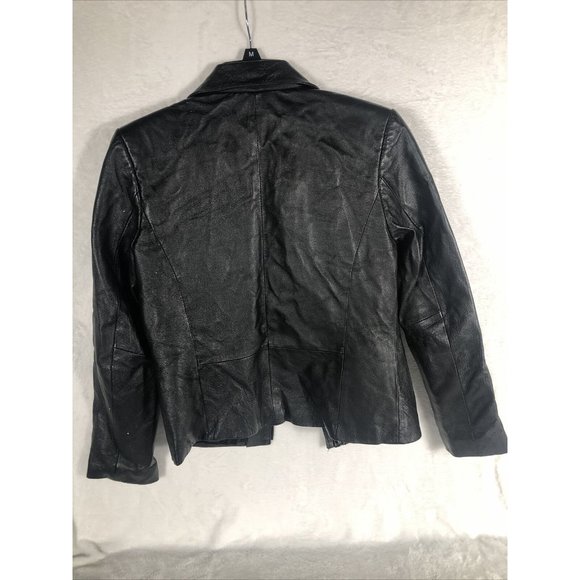 Clio Petites Black 100% Leather Jacket Coat Petite Size 4 - Picture 8 of 11